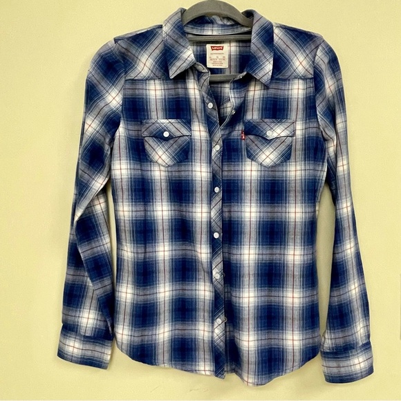 Levi's Blue Plaid Button Down Size XS - Picture 1 of 6